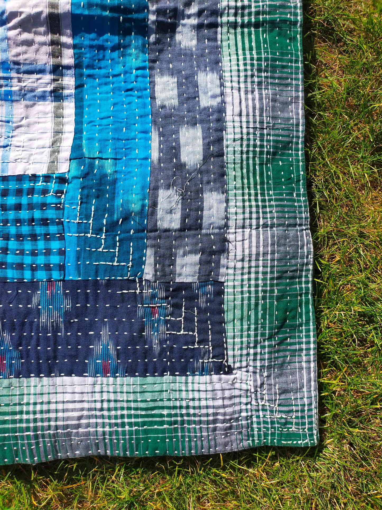 Naturally Dyed Kantha Godhari Patchwork Hand-Stitched Quilt From Maharashtra Made From Cotton Offcuts