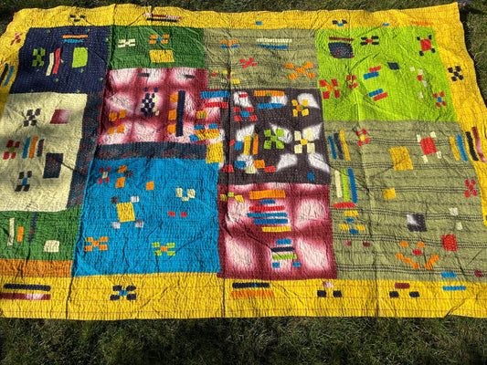 Siddi Tribal Patchwork Kavand Kantha Kawandi Quilted Blanket Made With Recycled Cotton In India