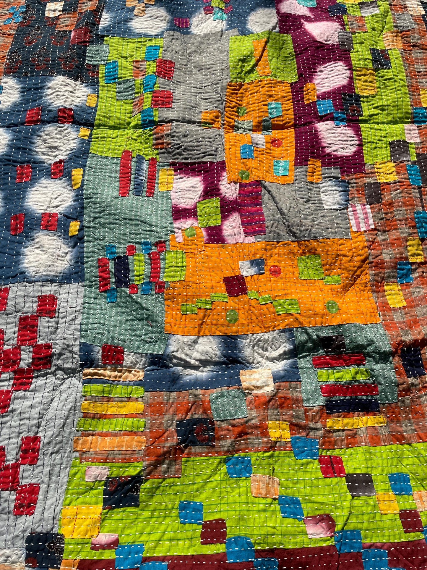 Siddi Kavand Tribal Patchwork Kantha Kawandi Quilted Blanket Made With Recycled Cotton In India