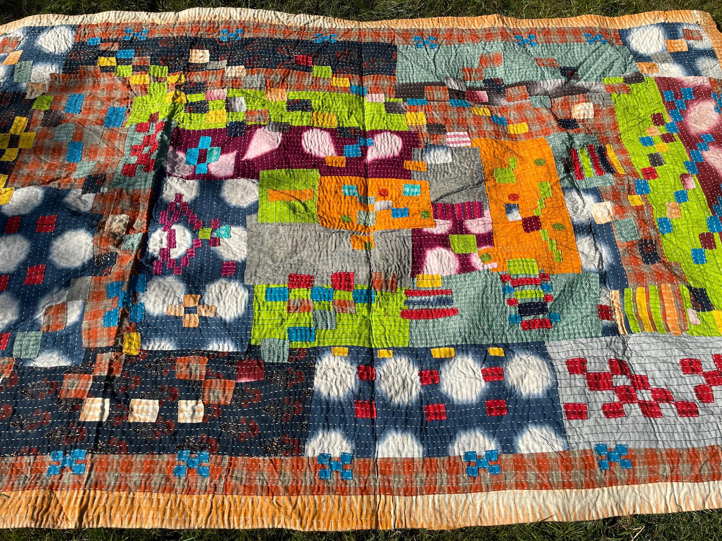 Siddi Kavand Tribal Patchwork Kantha Kawandi Quilted Blanket Made With Recycled Cotton In India