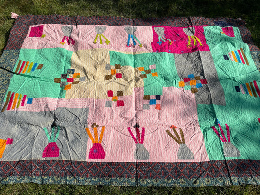 Siddi Tribal Patchwork Kantha Kawandi Kavand Quilted Blanket Made With Up-Cycled Cotton In India