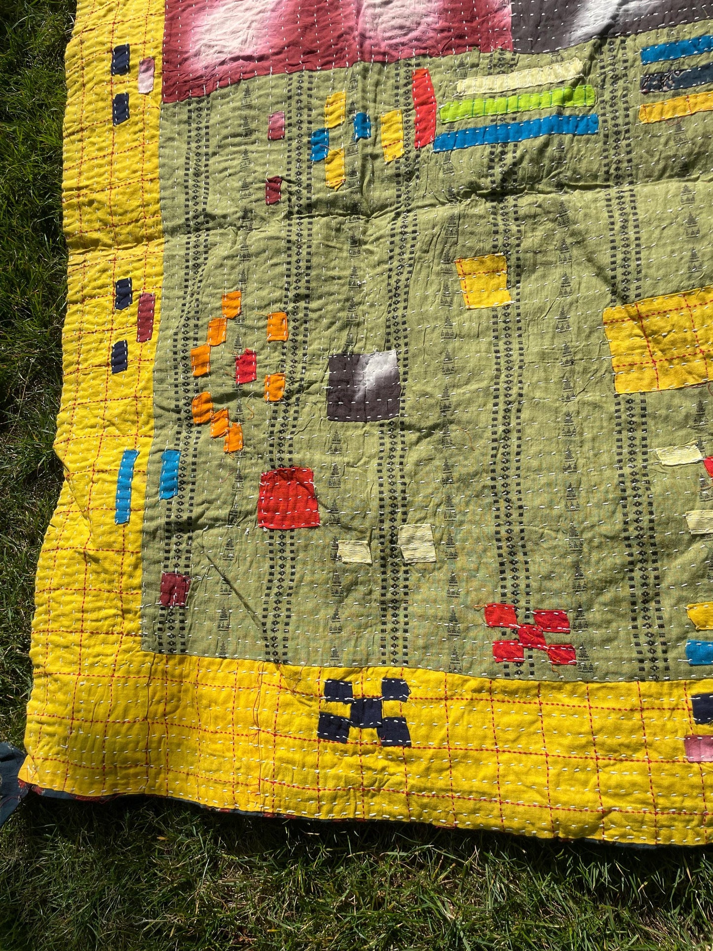 Siddi Tribal Patchwork Kavand Kantha Kawandi Quilted Blanket Made With Recycled Cotton In India
