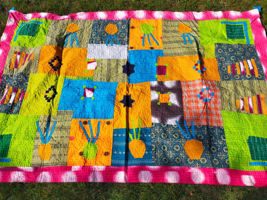 Tribal Siddi Patchwork Kantha Kawandi Kavand Quilted Blanket Made With Recycled Cotton In India